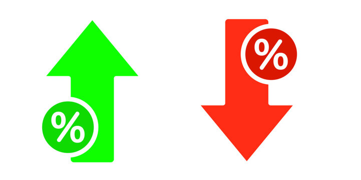 increasing and decreasing percent &ndash; vector icon set illustration