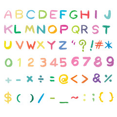 Colorful Hand-Drawn Crayon Font - Alphabet, Numbers, and Symbols Set illustration student back to school idea