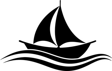 Sailing Boat on Waves Silhouette Vector Illustration
