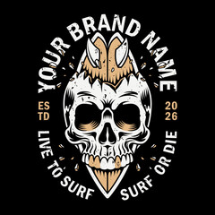 Vector illustration of surfboards piercing a skull