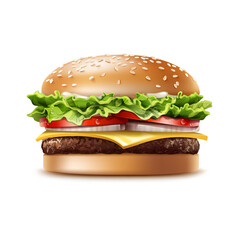 Burger Bliss: An appetizing burger, featuring a juicy patty, fresh vegetables, and creamy sauce, promises a delectable feast for the senses.