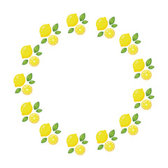 Frame of lemons. Cozy autumn design. Vector flat illustration isolated on a white background.