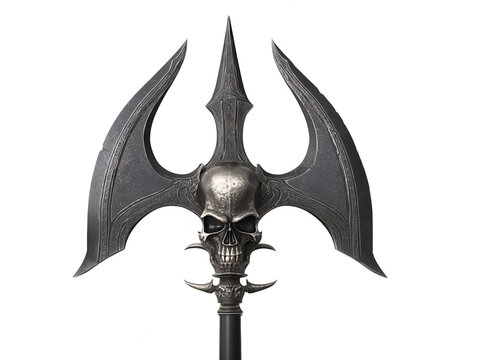 Skull Trident Weapon: Fantasy Gothic Design Isolated on White