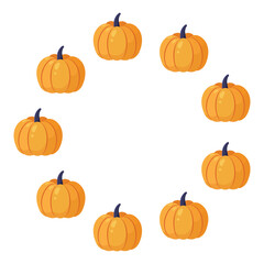 Pumpkin circle frame. Cozy autumn pumpkins. Vector flat illustration isolated on a white background