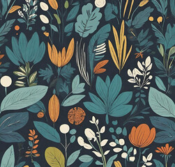 Floral pattern with branches and leaves. Beautiful illustration. Nature backdrop. Decoration wallpaper.
