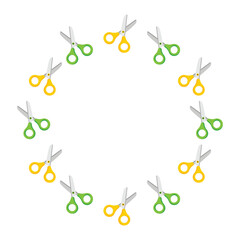 Round frame scissors. Design for school. Vector flat illustration isolated on a white background.