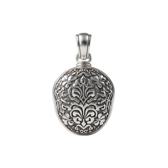 Vintage Silver Locket Pendant with Floral Ornament on White