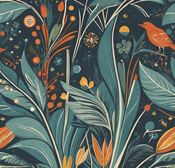 Floral pattern with branches and leaves. Beautiful illustration. Nature backdrop. Decoration wallpaper.
