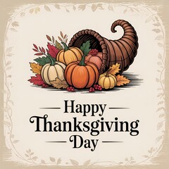 Happy Thanksgiving Day with autumn leaves. Hand drawn text lettering for Thanksgiving Day  
