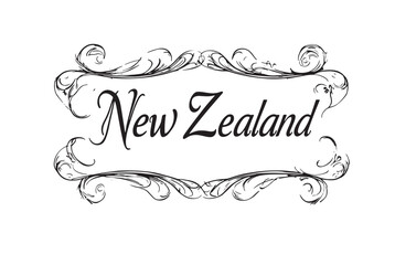 Elegant New Zealand calligraphy design vintage cream background ornate frame classic script font style beautiful