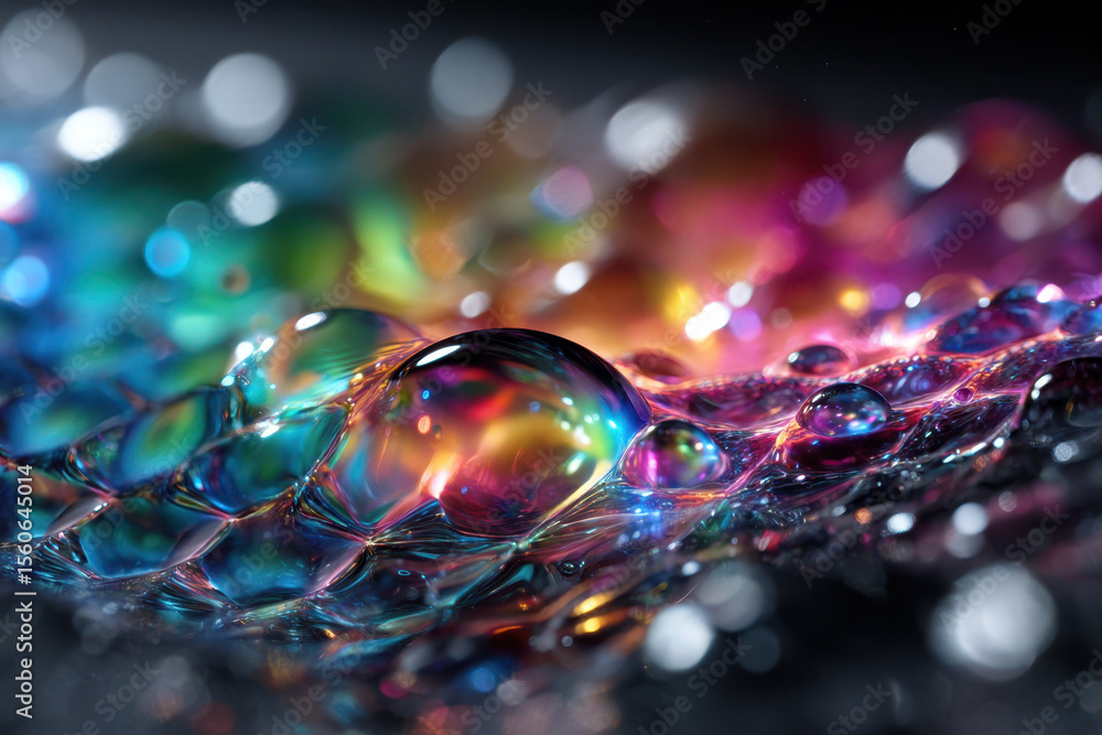 Poster colorful water droplets create a mesmerizing abstract display on a surface