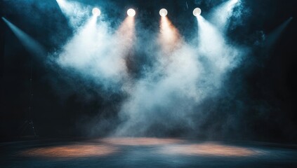 Empty stage lit by spotlights, smoky atmosphere (2)