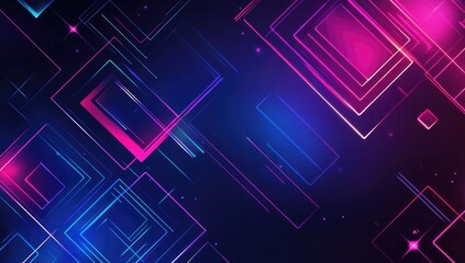 Abstract, vibrant, digital graphic with intersecting, neon-hued squares and lines