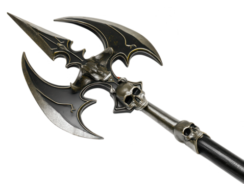 Fantasy Polearm Weapon with Skulls on White