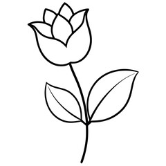 Black and White Line Drawing Simple Bloom Flower Leaf