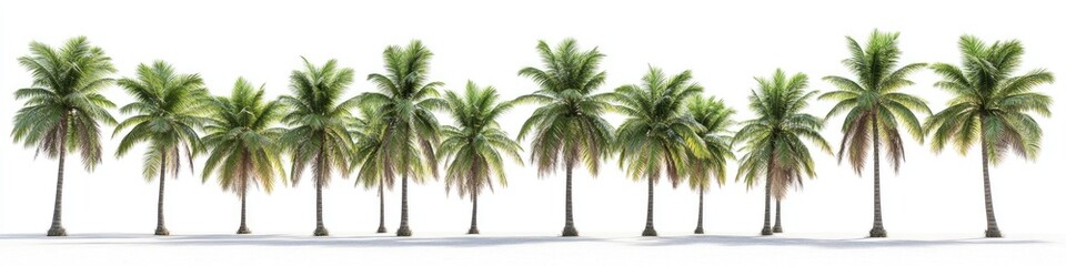 Obraz premium Row of lush green palm trees against a white background