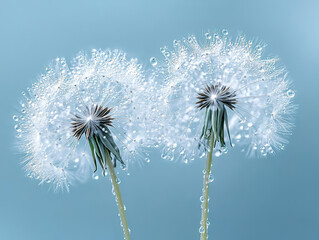 Dandelion Seed Heads with Water Droplets