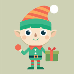 Cute Christmas Elf with Gift Box Character