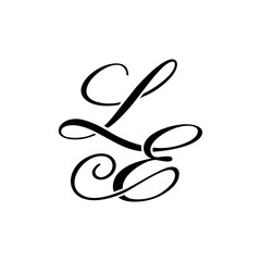 Elegant LE Monogram Logo in Black Script – Luxury Calligraphy Initial Design on White Background