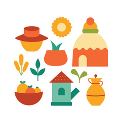 Whimsical Village Vector Illustration with Colorful Houses and Playful Design Elements