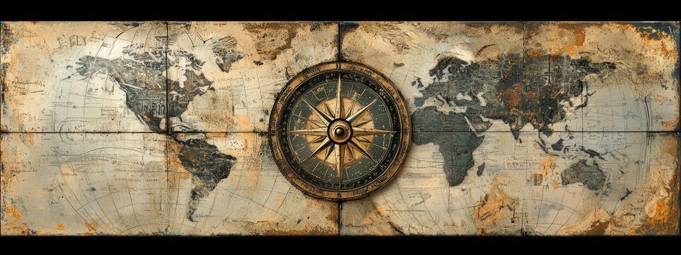 Vintage world map with compass rose (1)