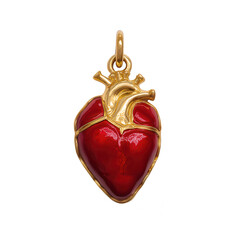 Anatomical Heart Charm Pendant in Red and Gold