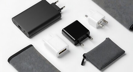 Assorted USB Chargers: Black and White Power Adapters