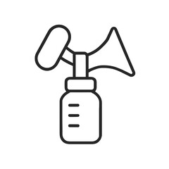 Minimalist breast pump icon in black outline on white background