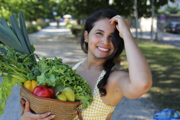 Stunning woman with her groceries 