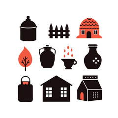 Sixteen Ink Sketch Village Illustrations Farm Animals and Countryside Scenes