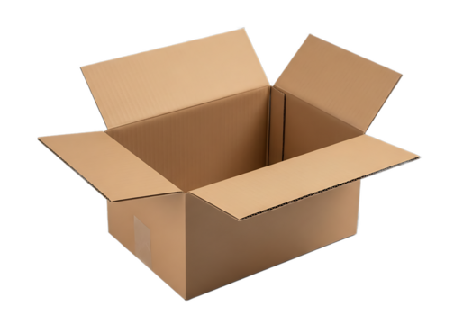Empty brown cardboard shipping box isolated on a white background.