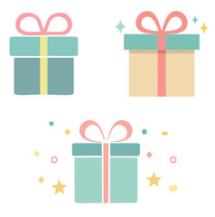 Pastel Gift Boxes Set with Confetti and Stars