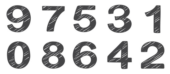 hand drawn printed black numbers mathematics numbers vector.