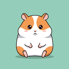 Chubby kawaii hamster sitting with tiny paws with a mint background