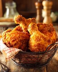 A basket full of crispy, golden brown, delicious fried chicken pieces