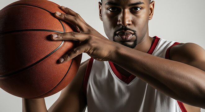 Focused Black Basketball Player Holding the Ball Looking at the Camera