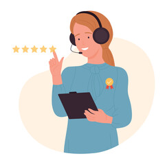 High quality of customer support service. Call center agent of help information client flat vector illustration