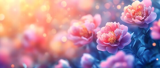 Fototapeta premium Peonies bloom in the garden, their petals layered and vibrant