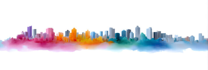 Abstract city skyline watercolor. Colorful blurred urban skyline in watercolor style. Modern cityscape.