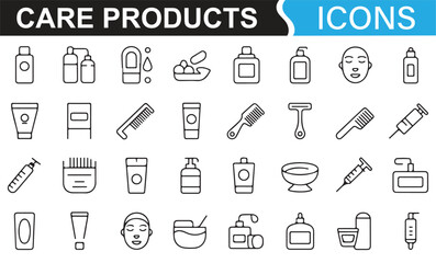 Illustration of various beauty and grooming products for skincare and hygiene.