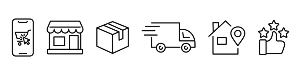 Online Shopping concept, Delivery, and Customer Satisfaction icons. Vector illustration