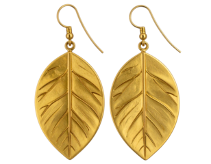 Artistic Gold Leaf-Shaped Earrings, Fashion Jewelry PNG.