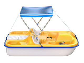 Side view of pedal boat with canopy isolated on transparent background - 3d PNG illustration