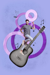 3d zine pop poster vertical collage of happy girl guy dance weekend party celebration note guitar...