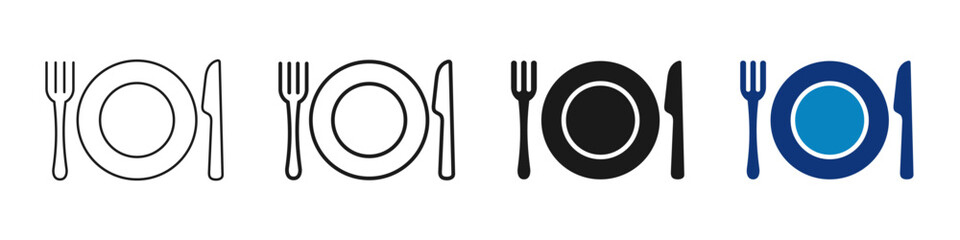 Plate and Fork Editable Icons Set. silhouette vector