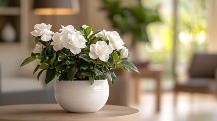 The gardenia blooms quietly in the pot, its pure white petals emitting a faint fragrance