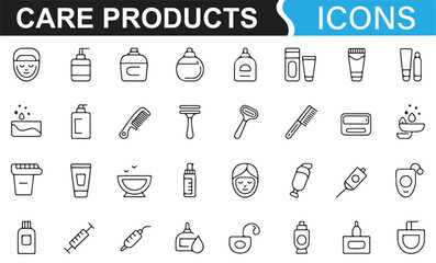 Minimalist icons of essential grooming and hygiene products for personal care.