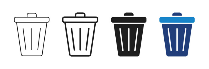 Trash Can Icons Set - Editable. Symbol and silhouette