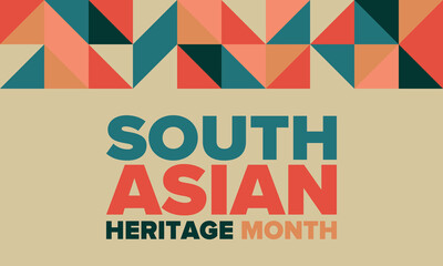 South Asian Heritage Month. Celebrate the diverse cultures and histories of South Asia. Traditional pattern. Creative art poster. Vector illustration