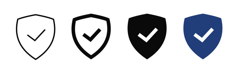Editable Shield with Checkmark Icons Collection. silhouette solid vector